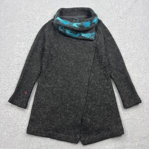 Gjoska Icelandic Wool‎ Cardigan Women's Medium Gray Cowl Neck Knit Asym Sweater
